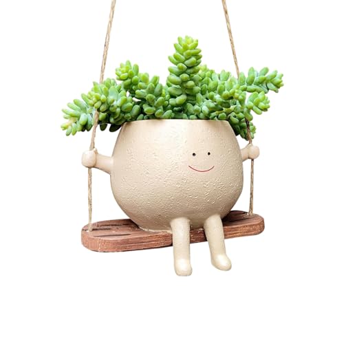 DZAY Schaukel Blumentopf Pflanzgefäße mit Schwingender Oberfläche,Kreativer Sukkulenten Pflanzen Schaukel Blumentöpfe mit Gesicht Pflanzenaufhänger Blumentöpfe Kopf,Hängende Pflanzgefäße (01)