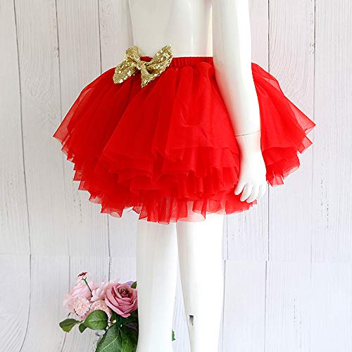 Saia tutu em camadas para bebês meninas Hoolchean com shorts de tule macio, Vermelho, M: 1-2 Years