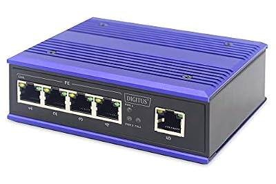 Digitus Commutateur réseau – Fast Ethernet 5 Ports – Montage sur Rail DIN – bornier – sans Ventilateur – Noir/Bleu