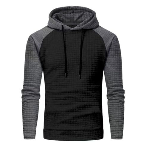 Mens Hoodies Pullover Big and Tall Long Sleeve Drawstring Hooded Sweatshirts Casual Color Block Waffle Knit Sweaters