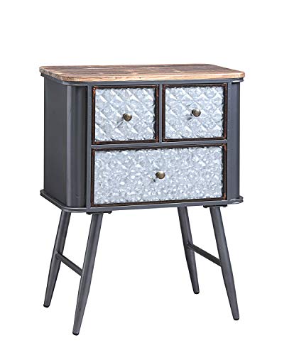4D Concepts Forester 3 Drawer Side Table, 23X13X30.7, Metal And Galvanized Grey, With Distressed Wood #TOP8