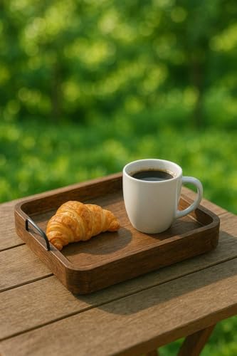 Image of Craft Expertise Wooden Serving Tray Square for Tea Coffee & Drinks | Solid Wood Dining Table Tray for Home & Kitchen | Rustic Coffee & Tea Serving Tray with Handles | 10 x 10 x 1.5 Inches