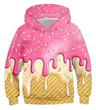 RAISEVERN Boys Hoodies Kids Ice Cream Graphics Sweatshirts with Pocket Size 12-13 Girls Yellow Pink Fashion Baseball Pullover Clothes