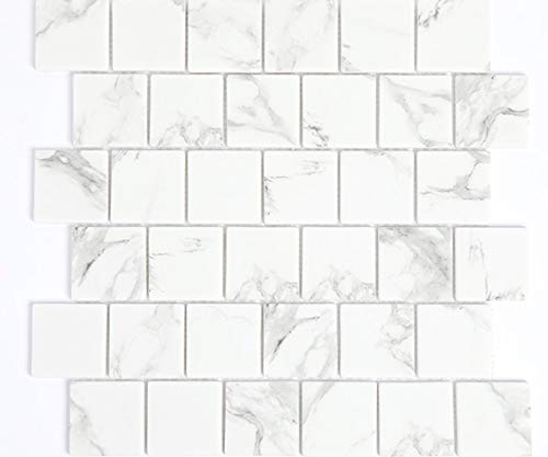 Mosaïque en verre recyclé effet marbre - Blanc - 48 x 48 mm - Idéal pour les cuisines, salles de bains, salles de séjour, zones humides et piscines Cover