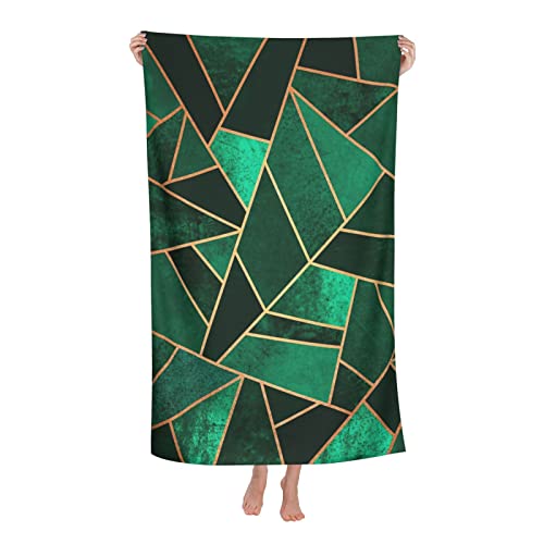 Skt T1 Emerald Marble Beach Towel Gold Lines Triangle Geometric Green Quick Dry Bath Pool Towels Highly Absorbent Sand Proof Beach Accessories For Adults Teens Picnic - Oversized 31.5X51.2 Inches #TOP2