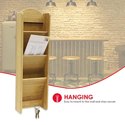 Home Basics Letter Rack, Mail Organizer Holder 3-Tier With 3 Key Hooks, Natural #TOP2