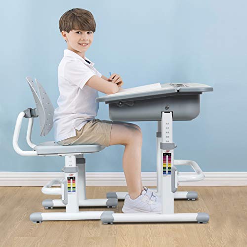 Baby Joy Kids Desk And Chair Set, Height Adjustable, Children's Study Table With Large Storage Space, Ergonomic Winged Backrest Chair, Student School Desk Set Great Gift For Ages 3 To 14 (Gray) #TOP1