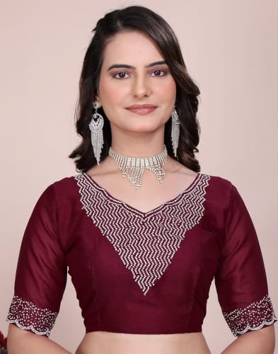 Image of SIRIL Women's Georgette Hot Fixing Stone Work Saree with Unstitched Blouse Piece