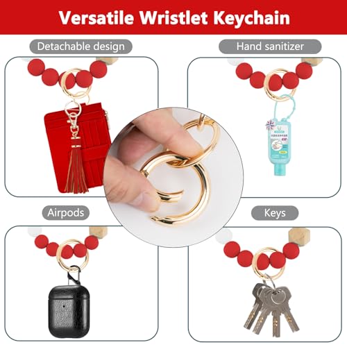 Image of KNGITRYI Wristlet Wallet for Women,RFID Keychain Wallet with Beaded Strap | 8 Card Slots,ID Window,Zipper Pocket,Leather Tassel,Compact Design