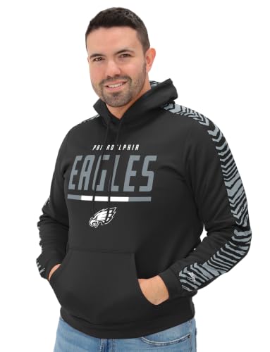 Zubaz NFL Men's Black Zebra Sleeve Hoodie, Philadelphia Eagles, Small