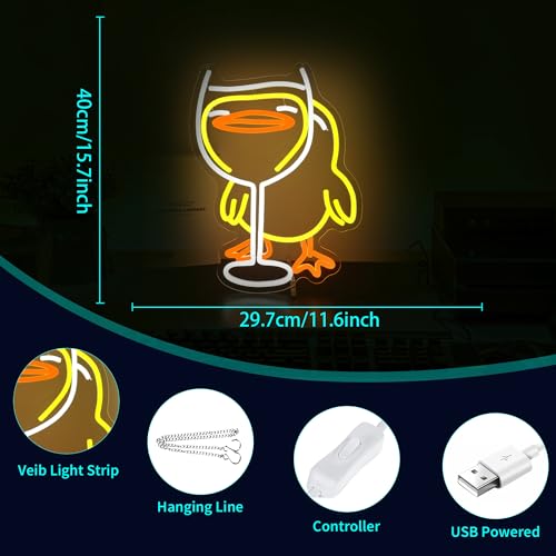 Image of Neon Sign, HSJNJKFU Duck Neon Signs for Wall Decor LED Neon Light for Room Party Decor Beer Bar Signs for Man Cave - LED Neon USB Powered