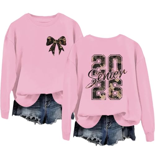 Senior 2026 Camo Sweatshirt Camo Bow 2026 Senior Crewneck Pullover Twoside
