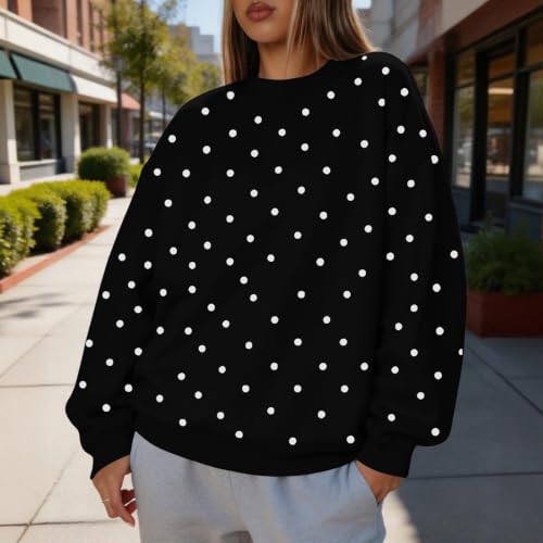 Womens Oversized Sweatshirt Crewneck Polka Dots Long Sleeve Pullover 2026 - image 3