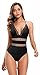 SHEKINI Femme Maillot de Bain 1 Pièce Elegant Ruched Amincissant Bikini Body Guide Abdominal Contrôle Vintage Transparent Engrener Bikini Une Pièce(Noir-H,S)