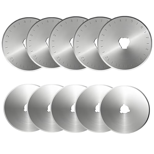 10 Pcs Rotary Cutter Blades 45mm, Fabric Cutter Wheel Rotary Blades with Box, Rotary Cutter for Fabric Precise Marking Versatile Blades Ergonomic Safety Lock Handle for Quilting, Sewing & Crafts