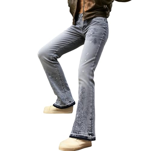 Jean évasé Y2K homme patchwork jet d'encre en denim premium façon années 70