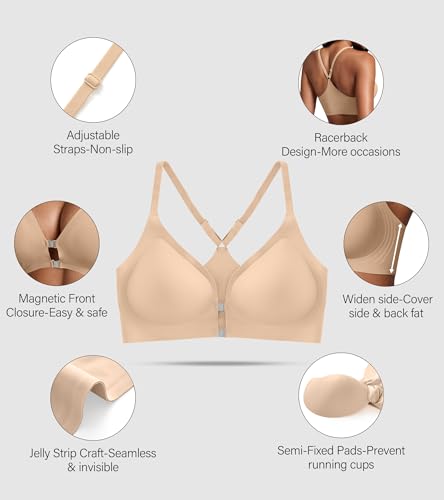 DEANGELMON Front Closure Bras for Women Racerback Bra No Underwire Seamless Push Up T-Shirts Bras Supportive Womens Bralettes4