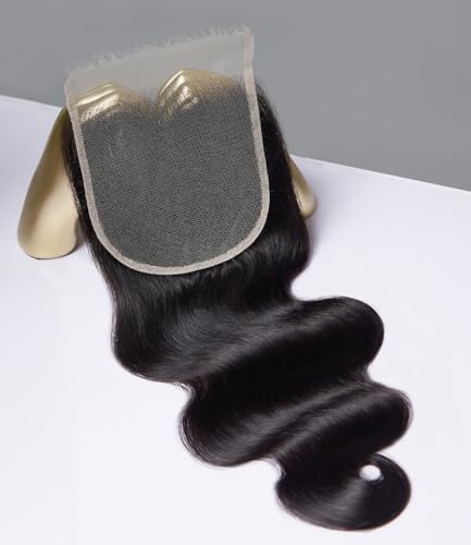 Mlip 5x5 HD Lace Closure Body Wave, 0.10mm Ultra Thin Invisible Swiss Lace, Skinlike Real HD Lace Melt into Skin Perfectly, Pre-plucked Natural Hairline, Raw Indian Human Hair 16 Inches Natural Color