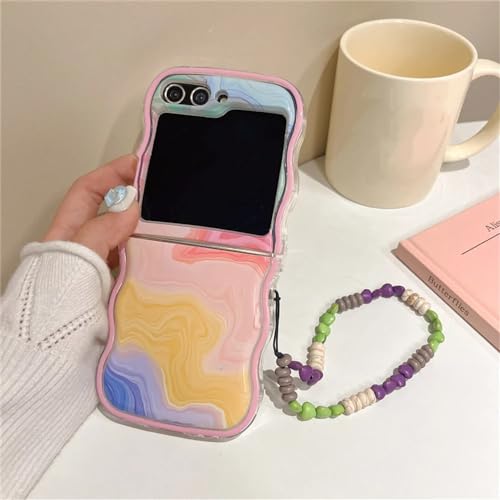 Étui pour Samsung Z Flip 4 antichoc avec coque marbre vague et chaîne