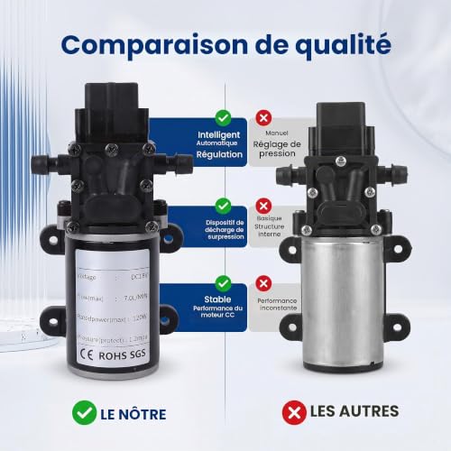 FTVOGUE Pompe Membrane 7L/min 1,2 MPa Arrêt Automatique – vue 6