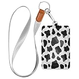Cow Print Badge Holder with Lanyard, Vertical PU Leather ID Card Holders with 1 ID Window and 2 Card