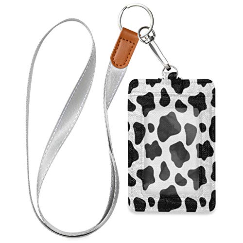 Cow Print Badge Holder With Lanyard, Vertical Pu Leather Id Card Holders With 1 Id Window And 2 Card Slots #TOP1