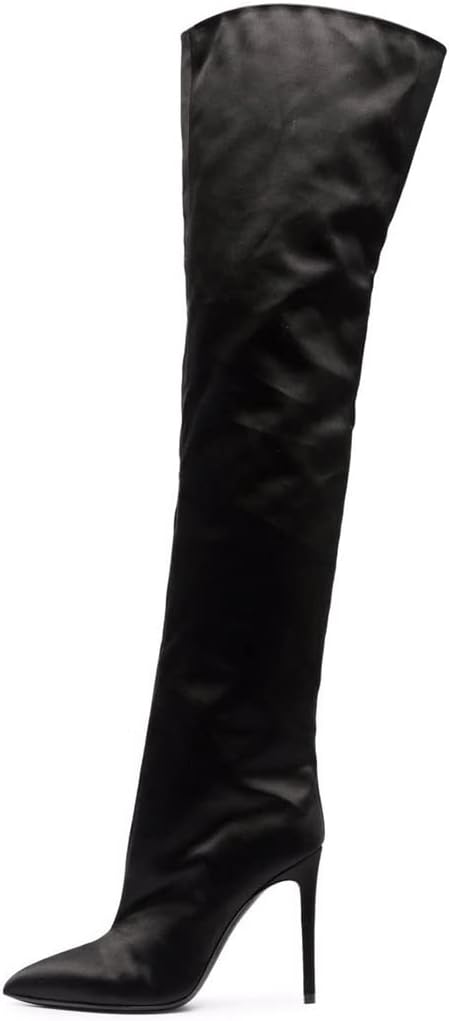 FSJ Women Fashion Over the Knee Boots Pointed Toe Sexy Stiletto High Heels Thigh High Elasticity Stretchy Pull on Comfortable Warm Winter Shoes Size 4-15 US