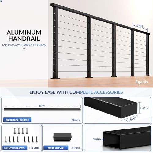 12FTx 2-3/8" x 1-3/16" Aluminum Handrail with End Caps & Screws, 2mm Thick by Egadis - Image 4