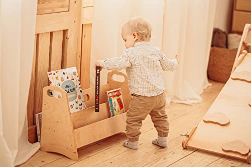Wood&Room New Bookshelf For Kids | Bookcase For Children | Kids Bookshelf With Organizer | Sling Bookshelf | Deep Sleeves And Toy Storage | Free Standing Bookshelf | Wooden Bookshelf (Small) #TOP5