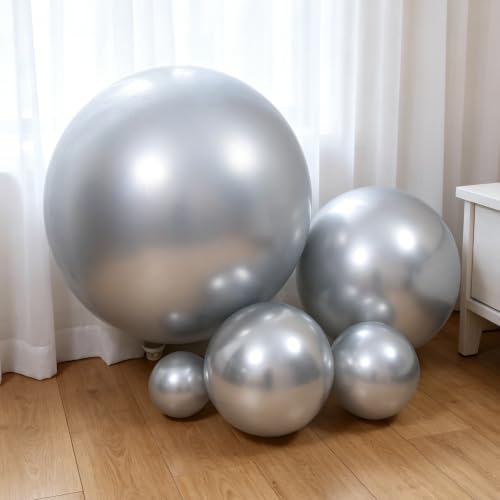 Image of KALOR Metallic Silver Giant 36 Inch 9pcs Large Latex Balloons