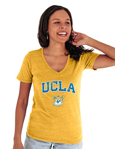 Blue 84 UCLA Bruins Women's Tri-Blend T-Shirt Vintage Arch Over Secondary Color, Golden, Small