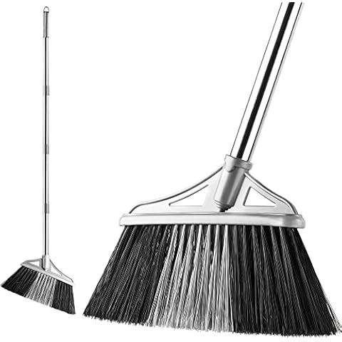 ZENQA Angled Broom with Stainless Steel Handle Cover