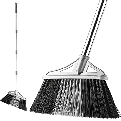ZENQA Angled Broom Indoor Soft Broom Sweeping Brush | Stainless Steel Long Handle Heavy Duty | Durable Bristle Sweeper Wide Brush | For Home Kitchen Tiles, Laminated Vinyl or Wooden Floor