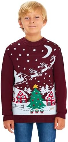 SAANS247 Boys Girls Kids Children Unisex Christmas Xmas Knitted Novelty Retro Elf Football Sweater