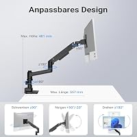 Wiltec Monitorhalterung Schreibtisch mit VESA-Platte für Flache & Gebogene Monitore, Bildschirmhalterung bis 20 kg, Monitorhalter mit Tischklemme – Ansicht 5