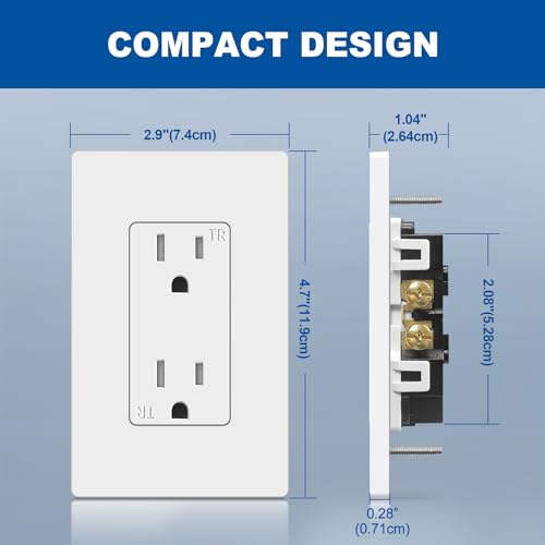 Image of CML 15 Amp Decorator Recetpacle Outlet, 50 Pack Tamper Resistant Electrical Wall Outlet with Screwless Wallplate, 15A /125V, Residential and Commercial Use, UL Listed, White