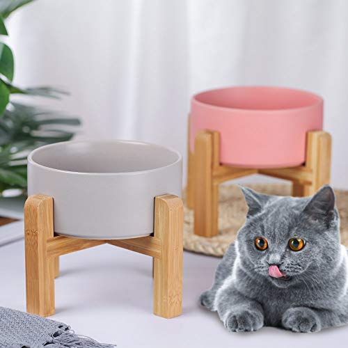 Ceramic Elevated Raised Cat Bowl with Wood Stand No Spill Pet Food Water Feeder Cats Small Dogs - Image 6