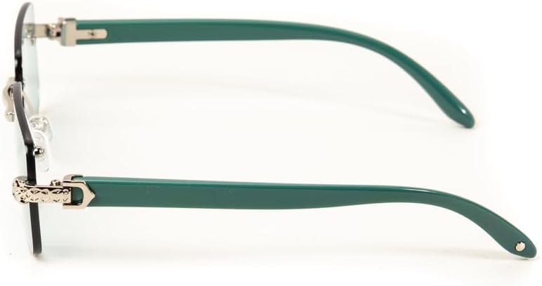 Luxury Silver Frame Unisex Rectangular Rimless Turquoise Tint Lens Retro 90's Stylish Leopard Head Hip Hop Sun Glasses Frameless Square Buffs Summer Shades Sunglasses For Men And Women