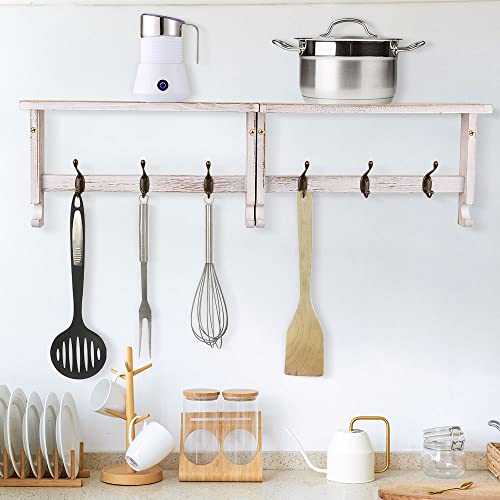 Mrpapa Wall Hooks With Shelf, 32” Entryway Wall Hanging Shelf Wood Coat Hooks Large Wall Mounted Coat Hook Rack-Solid Pine Wood Entryway Hanger For Hanging Clothes, Hats, Purse, Keys #TOP5