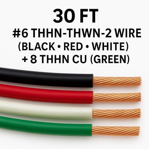 30 FEET THHN Stranded Copper Wire – 6 AWG Black, Red, White + 8 AWG Green Ground – Color-Coded Electrical Wire for Residential & Commercial Projects by Generic - Image 4