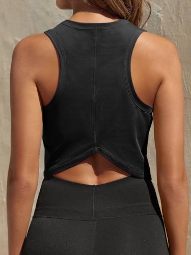 Fisoew Womens Workout Cropped Tank Tops Racerback Sleeveless Crewneck Running Yoga Active Shirts2