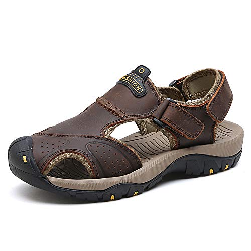 Men's Hiking Driving Leather Sandals Casual Athletic Beach Shoes Closed Toe Breathable Lightweight Water Sandals Outdoor Walking Sandals2