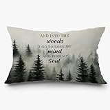 Exqcom Inspirational Forest Mountain Nature Pillow Covers 12x20, and Into The Woods I Go to Lose My Mind Decorative Lumbar Pillow Covers for Home Cabin Lake House, Gifts for Nature Lovers