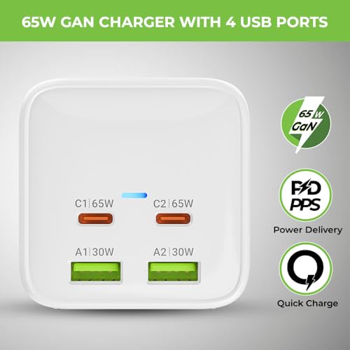 UltraProlink 6 in 1 65W PD GaN Fast Charger Extension Board | 2 Type-C (PD)& 2 USB-A Ports QC3.0, 2 AC Sockets with Surge Protection | Higher... - Image 4