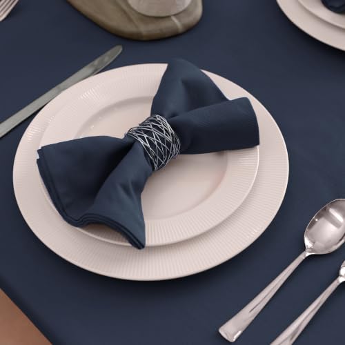Image of Encasa XO Cotton Napkins for Dining Table | Set of 6, Size 43x43 cm | Machine Washable Reusable Table Napkin, Soft & Absorbent, Elegant Table Decor for Kitchen, Hotels, Party - Navy Blue