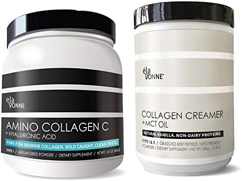 E´LAVONNE Collagen Powder for Women & Men Bundle. Non GMO Marine Peptides & Grass Fed Bovine. Type I, II, III. Non Dairy Proteins. Keto & Paleo. USA.