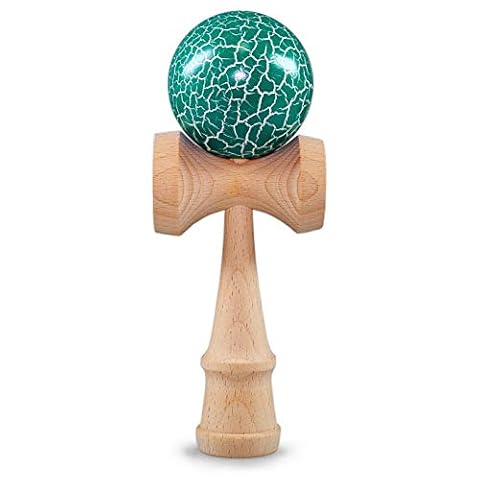 Ganzoo Kendama z drewna bukowego, tradycyjny japoński sprzęt do zabawy i treningu dłoni, kulka na sznurku, 3 talerze chwytające, sztyft do łapania, pomysł na prezent, turkusowy Flash + drewno