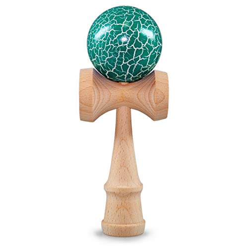 Ganzoo Kendama z drewna bukowego, tradycyjny japoński sprzęt do zabawy i treningu dłoni, kulka na sznurku, 3 talerze chwytające, sztyft do łapania, pomysł na prezent, turkusowy Flash + drewno