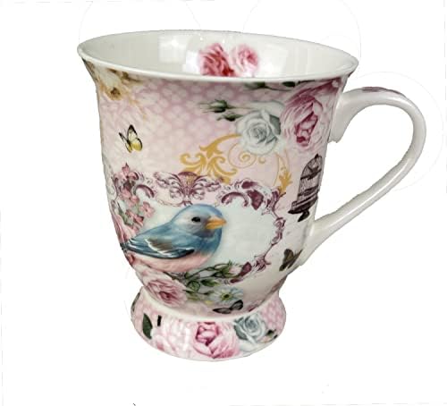 GMMH Tea cup with lid, spoon and strainer cup made of porcelain for loose tea or bags (flower)