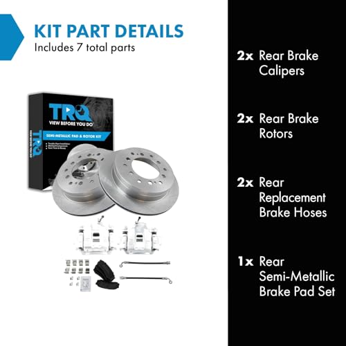 Image of TRQ Rear Brake Pad and Rotor Set Semi Metallic Rotors Calipers Compatible with 2003-2009 Toyota 4Runner 2007-2009 FJ Cruiser